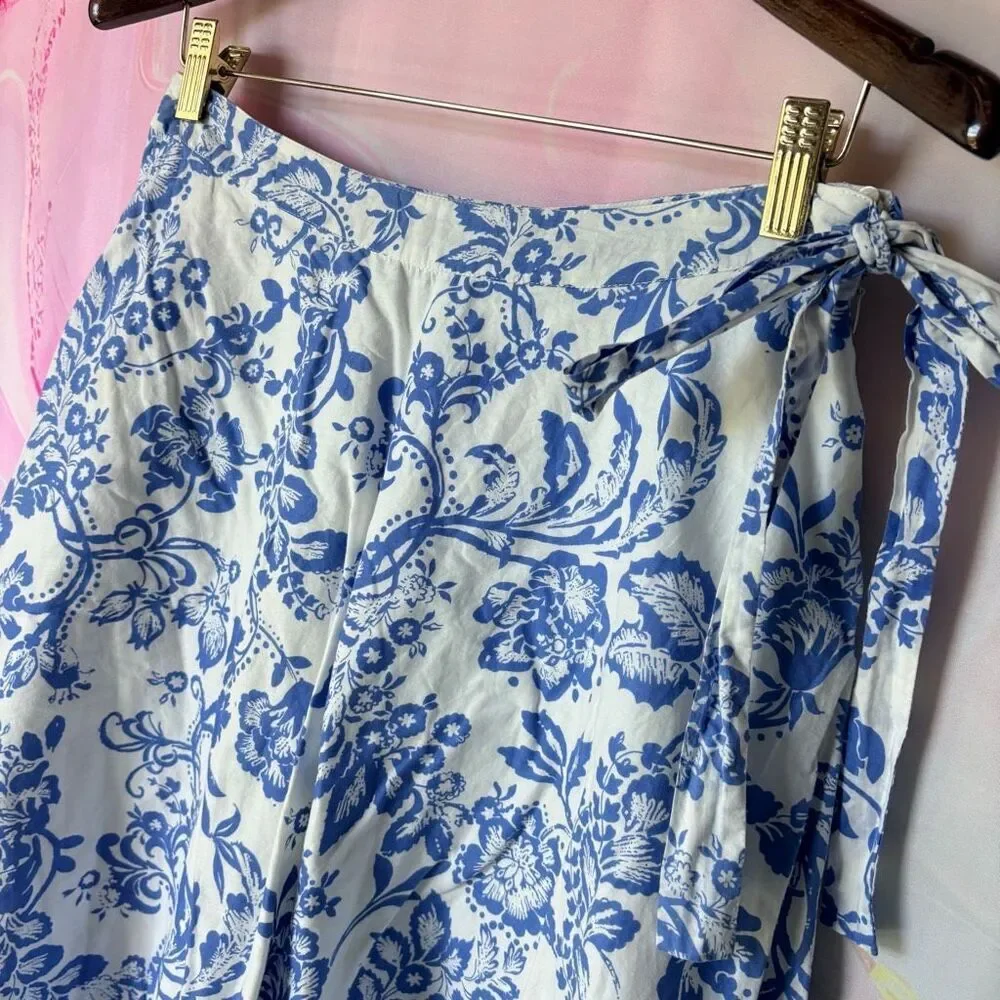 LK Bennett 6 Blue White Floral Midi Skirt Cotton Cottagecore Preppy Luxury Retro